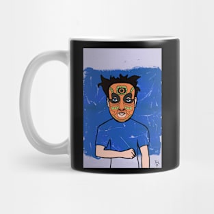 Unique MaleMask Digital Collectible "Ernest Hemingway" with IndianEye Color and BlueSkin on TeePublic Mug